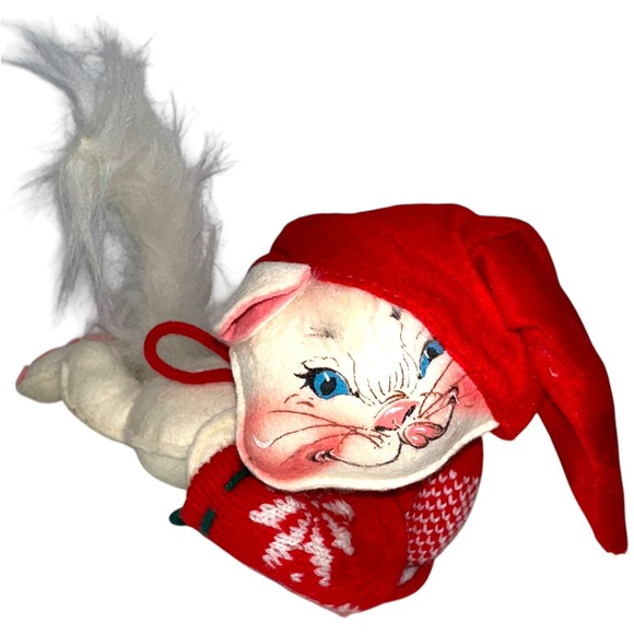 Lot of‎ 2-Annalee Christmas Mouse In Hat 2019 & White Cat In Hat/Mittens - Picture 6 of 10
